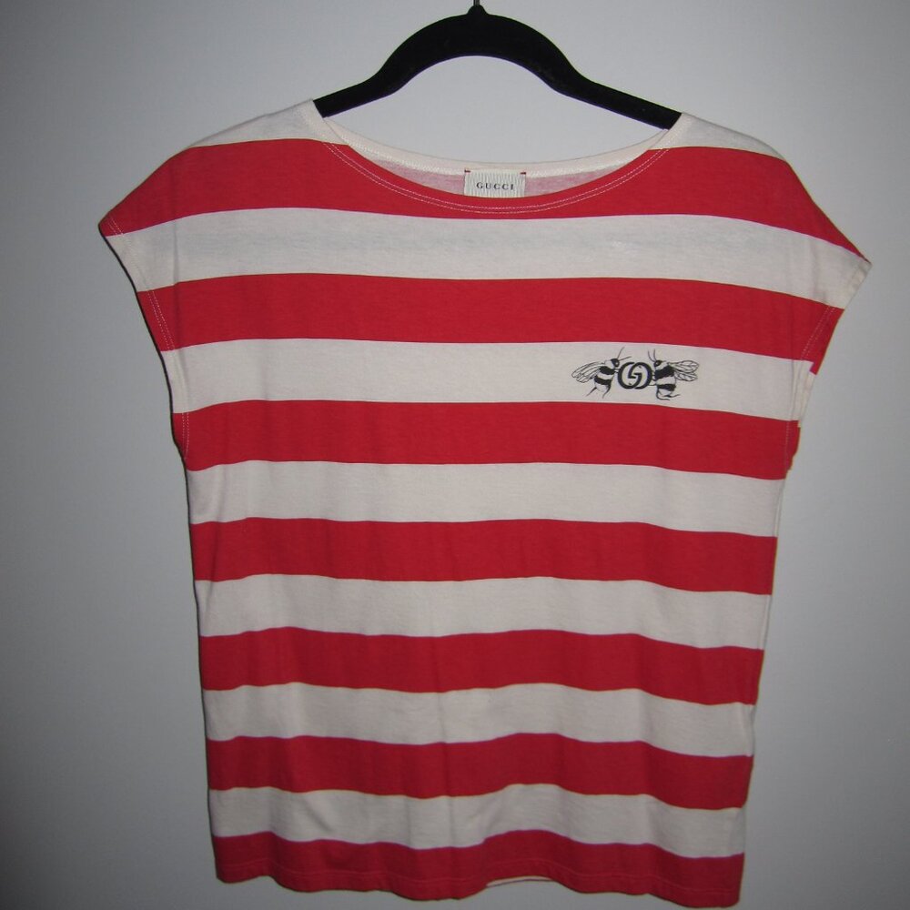 Gucci Red and White Striped Bee boxy T-Shirt